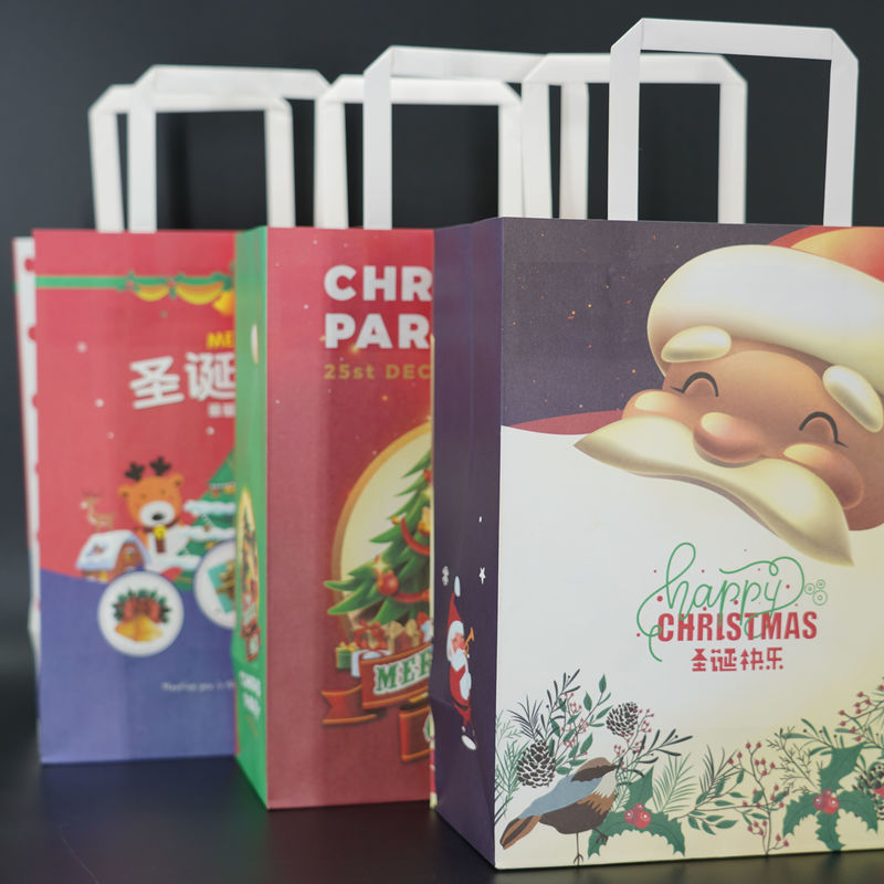 OEM Luxury Christmas Packaging Debossing Custom Die Cut Handle Bags